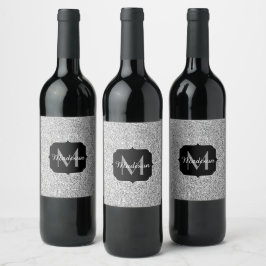 Rótulo Para Garrafa De Vinho Brilho de luz cinza prateado Monograma