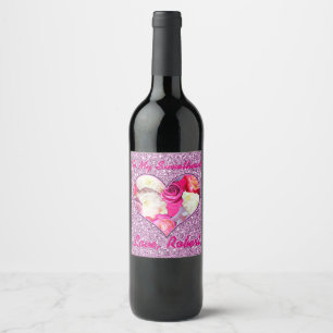 Rótulo Para Garrafa De Vinho Brilho floral do falso do rosa & da lavanda do