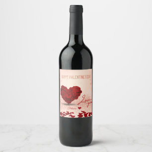 Rótulo Para Garrafa De Vinho Buquê cor-de-rosa do coração do dia dos namorad