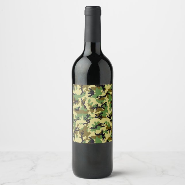 Rótulo Para Garrafa De Vinho Camuflagem florestal (Frente)