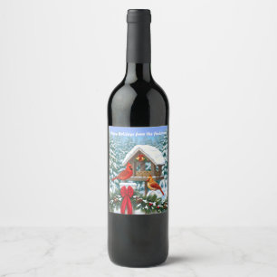 Rótulo Para Garrafa De Vinho Cardinhos e alimentação de pássaros de Natal