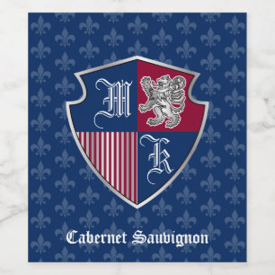 Rótulo Para Garrafa De Vinho Casaco de Leão de Prata Monograma de Braços