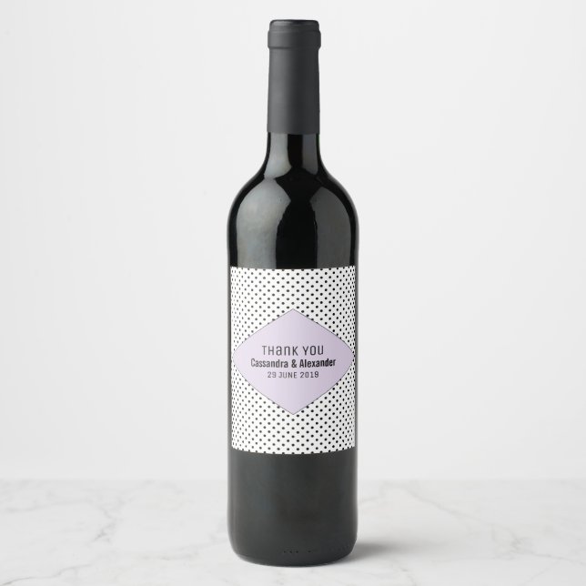 Rótulo Para Garrafa De Vinho Casamento com Bolinhas Lilac Modern (Frente)