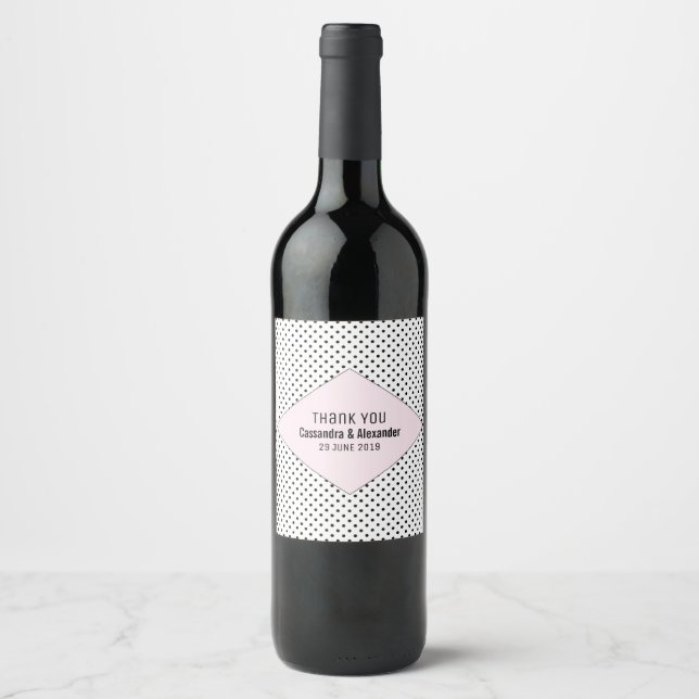 Rótulo Para Garrafa De Vinho Casamento de Bolinhas Modernas Rosa (Frente)