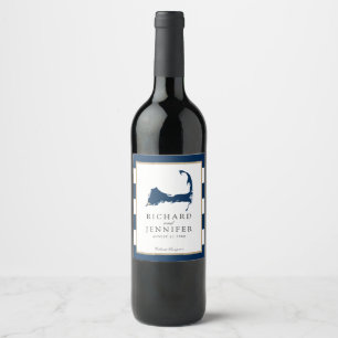 Rótulo Para Garrafa De Vinho Casamento de Falmouth Cape Cod com Blue Stripes