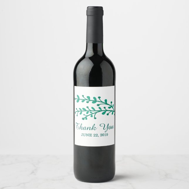 Rótulo Para Garrafa De Vinho Casamento de Folhagem Simples Verde (Frente)