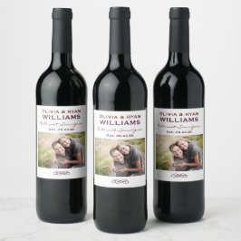 Rótulo Para Garrafa De Vinho Casamento de Foto Vermelho Escuro Rústico