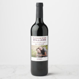 Rótulo Para Garrafa De Vinho Casamento de Foto Vermelho Escuro Rústico