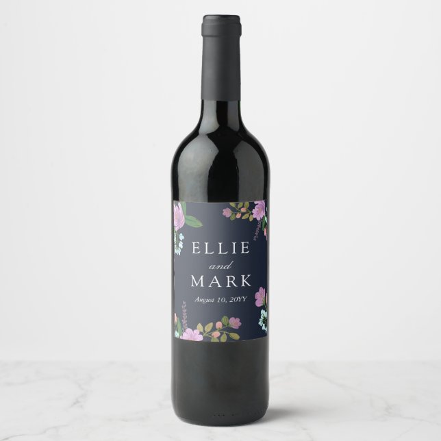 Rótulo Para Garrafa De Vinho Casamento de Golightly Floral (Frente)