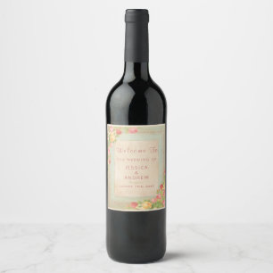 Rótulo Para Garrafa De Vinho Casamento de Rosas Vintage Elegantes