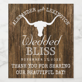 Rótulo Para Garrafa De Vinho Casamento do Texas Longhorn Rustic Country
