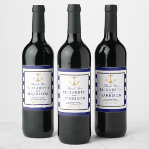 Rótulo Para Garrafa De Vinho Casamento Dourado náutico da âncora do vintage
