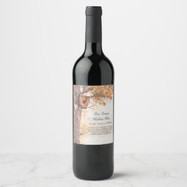 Rótulo Para Garrafa De Vinho Casamento outono Russo de Árvore Cardíaca Esculpid