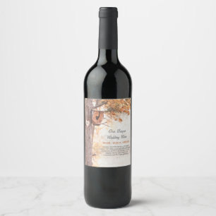 Rótulo Para Garrafa De Vinho Casamento outono rústico cinzelado da árvore do