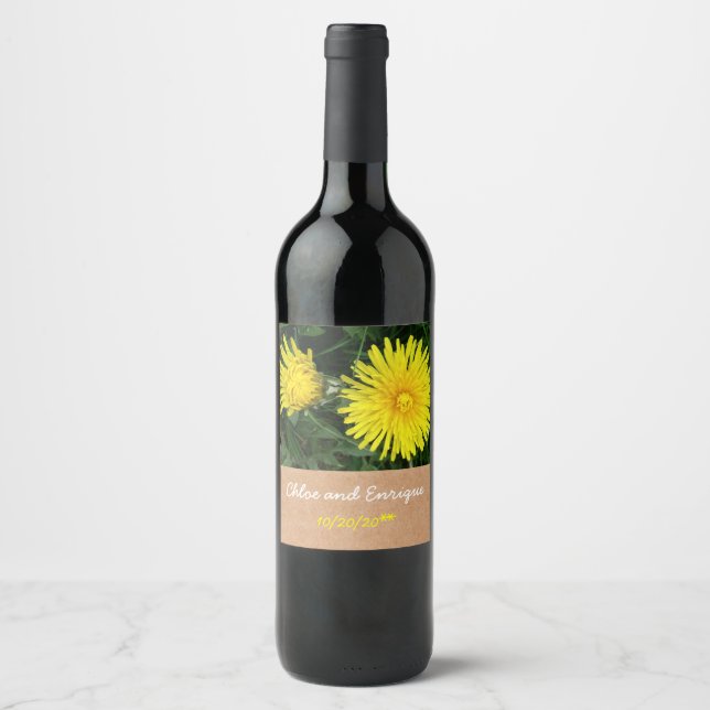 Rótulo Para Garrafa De Vinho Casamento Personalizado de Dois Dandelions (Frente)