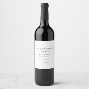 Rótulo Para Garrafa De Vinho Casamento preto e branco simples da elegância  