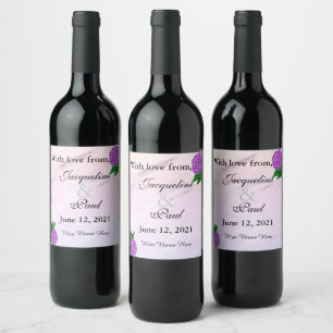 Rótulo Para Garrafa De Vinho Casamento Purple Floral Watercolor Obrigado