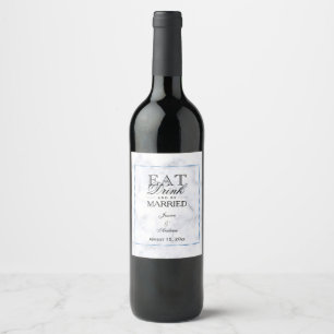 Rótulo Para Garrafa De Vinho Casamento Romântico Azul Mármore