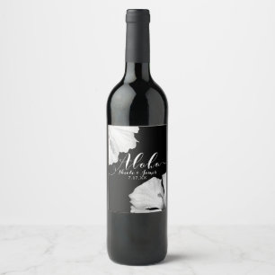 Rótulo Para Garrafa De Vinho Casamento Tropical Negro de Hibiscus Branco Aloha 