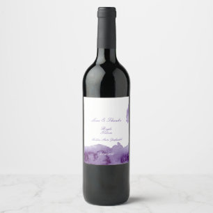 Rótulo Para Garrafa De Vinho Casamento Ultra Violet Elegant Watercolor