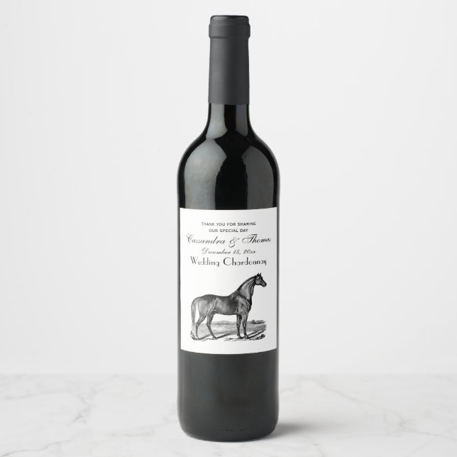 Rótulo Para Garrafa De Vinho Cavalo Antigo em Pé (Frente)