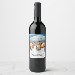 Rótulo Para Garrafa De Vinho Cavalos De Tinta De Pinta Na Neve