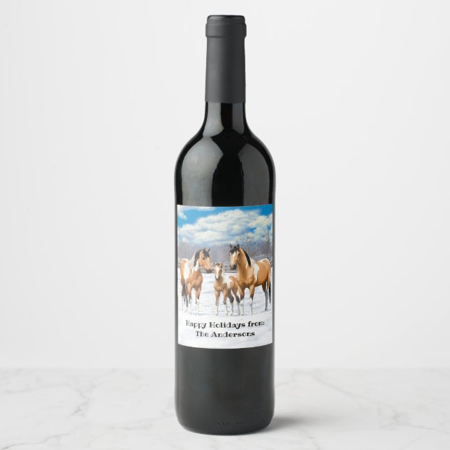 Rótulo Para Garrafa De Vinho Cavalos De Tintas De Pintas De Pele Escória Na Nev (Frente)