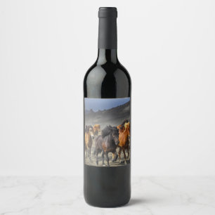 Rótulo Para Garrafa De Vinho Cavalos selvagens