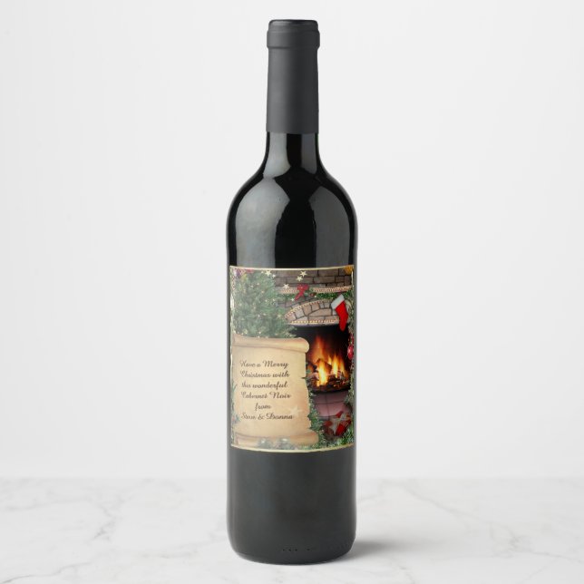 Rótulo Para Garrafa De Vinho Cena de Natal com seu texto (Frente)