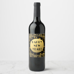 Rótulo Para Garrafa De Vinho Classy Art Deco   FELIZ ANO NOVO