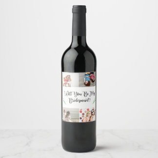 Rótulo Para Garrafa De Vinho Colagem de Fotos de Proposta Bridesmaid