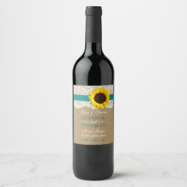 Rótulo Para Garrafa De Vinho Coleção Kraft, Lace & Sunflower - Teal