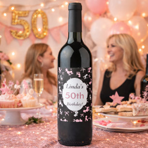 Rótulo Para Garrafa De Vinho Comemore um Aniversário de 50 anos Tema Poodle