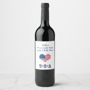 Rótulo Para Garrafa De Vinho Coração americano dos EUA da bandeira de Améric