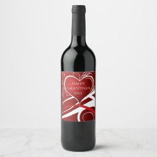 Rótulo Para Garrafa De Vinho Coração vermelho & branco feminino e redemoinhos