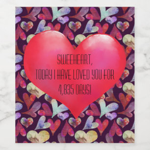 Rótulo Para Garrafa De Vinho Corações Românticos de Aquarela, hoje eu te ame