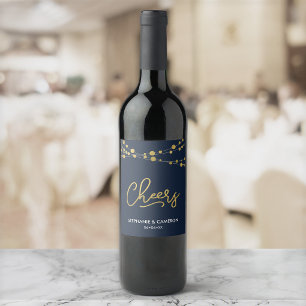 Rótulo Para Garrafa De Vinho Cordas azuis elegantes de elogios do ouro do falso