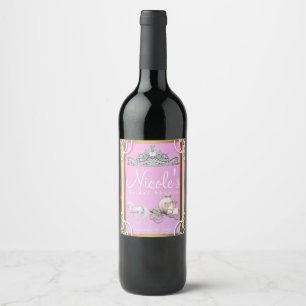 Rótulo Para Garrafa De Vinho Coroa de Carruagem da Princesa Ouro Rosa Conto de 