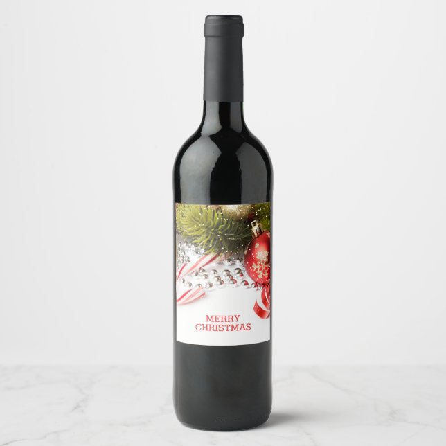 Rótulo Para Garrafa De Vinho Decoração de Natal Verde E Vermelho (Frente)