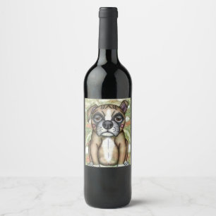 Rótulo Para Garrafa De Vinho Design da ilustração do buldogue