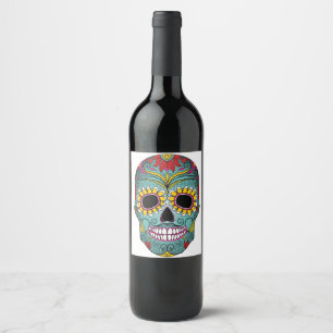 Rótulo Para Garrafa De Vinho Dia do crânio brilhante inoperante