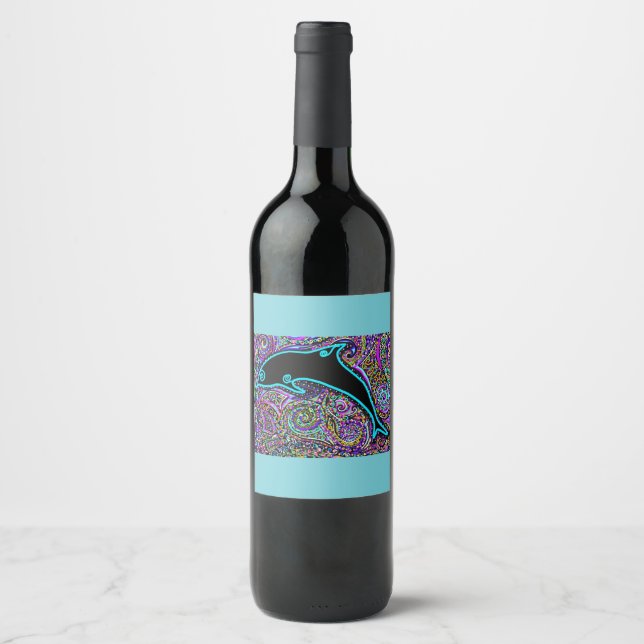 Rótulo Para Garrafa De Vinho Dolphin Art Design (Frente)