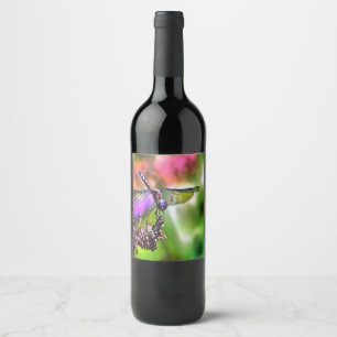 Rótulo Para Garrafa De Vinho Dragonfly em pintura realista verde e azul