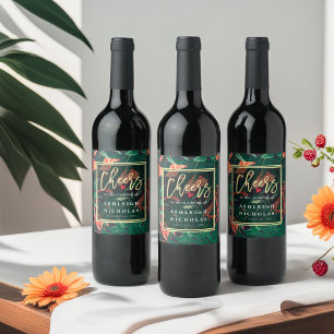 Rótulo Para Garrafa De Vinho Elogios ao quadro Dourado floral tropical do