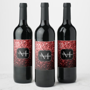 Rótulo Para Garrafa De Vinho Escuro Vermelho Escuro brilha Glamor Monograma
