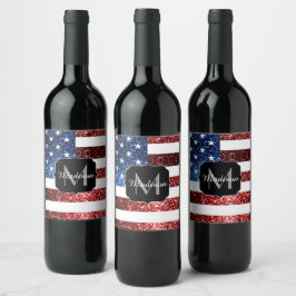 Rótulo Para Garrafa De Vinho Estados Unidos: bandeira vermelha e azul brilha mo