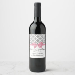 Rótulo Para Garrafa De Vinho Faça-Você-Mesmo BG Vintage Prata C/ Branco Damask 