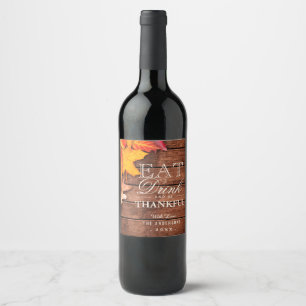 Rótulo Para Garrafa De Vinho Favor de madeira rústico da acção de graças da
