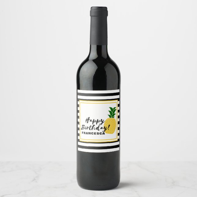 Rótulo Para Garrafa De Vinho Feliz Aniversário do Apolho Amarelo Elegante (Frente)