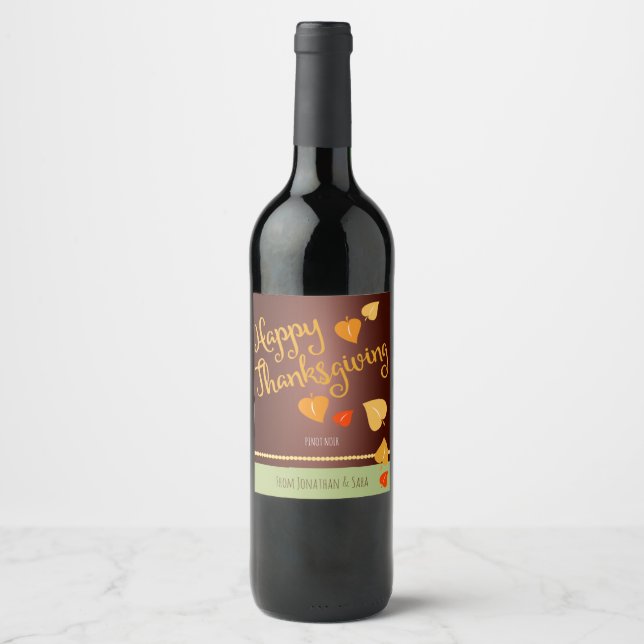 Rótulo Para Garrafa De Vinho Feliz Dia de Ação de Graças, Folgas Personalizadas (Frente)